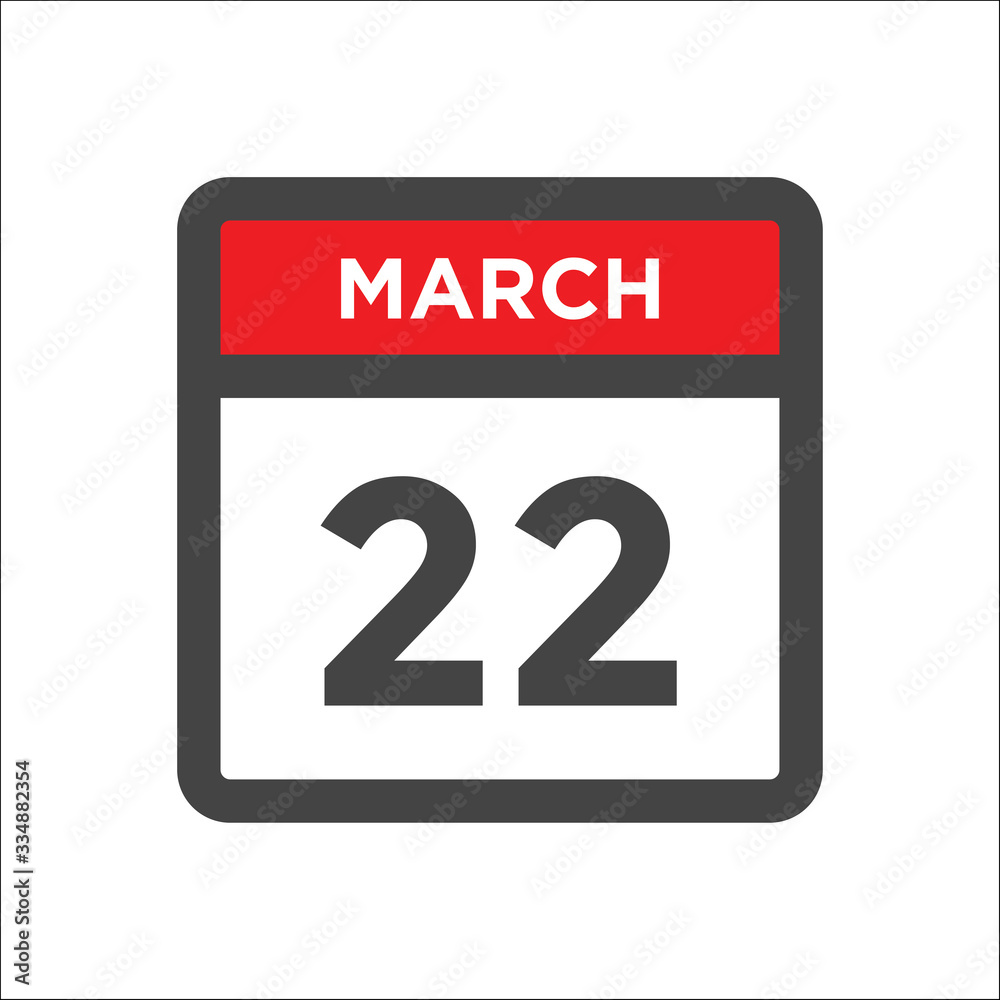 March 22 calendar icon with day of month March 22 calendar icon with day of month