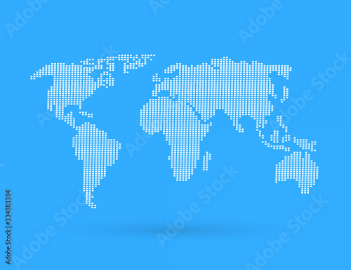 Abstract white polka dot world map on a blue background