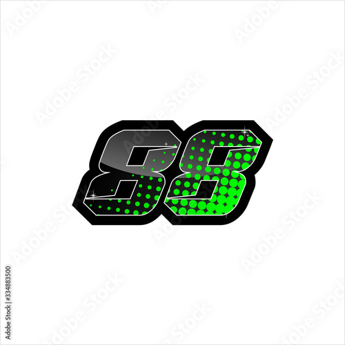 Vector Racing number 88, start racing number, sport race number with green black color and halftone dots style isolated on white background