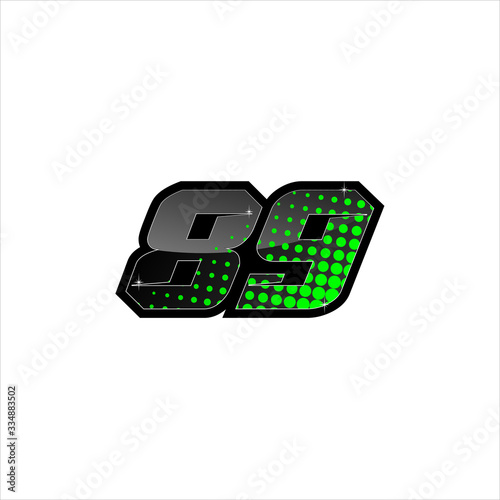 Vector Racing number 89, start racing number, sport race number with green black color and halftone dots style isolated on white background