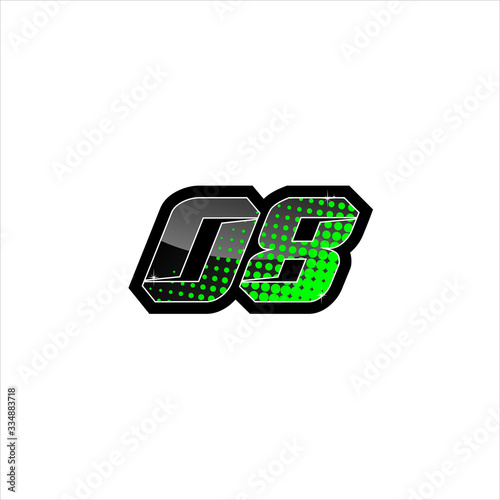 Vector Racing number 08, start racing number, sport race number with green black color and halftone dots style isolated on white background