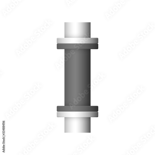Pipe vector. Connection by flange fitting. For pipeline construction to transport liquid or gas in industry i.e. crude, oil, natural gas. Also water supply infrastructure in plumbing and irrigation.