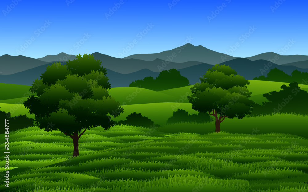Fototapeta premium landscape with trees and green hills