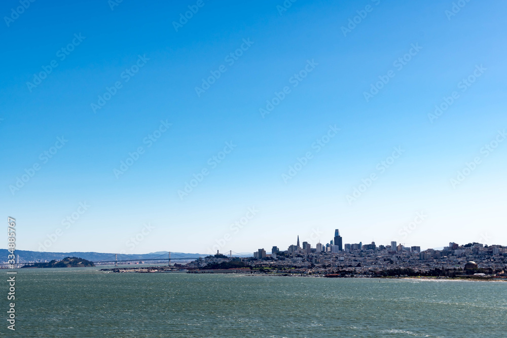 San Francisco Skyline photo of City and Bay Bridge, San francisco, California, USA, March 31, 2020