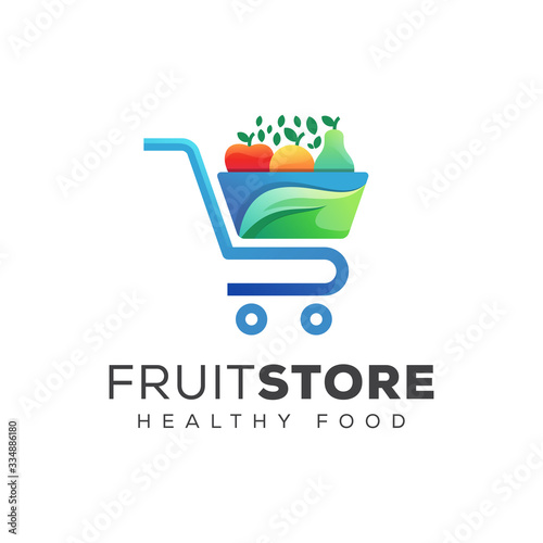 fruit store logo, fresh healthy food, fruit shop logo design