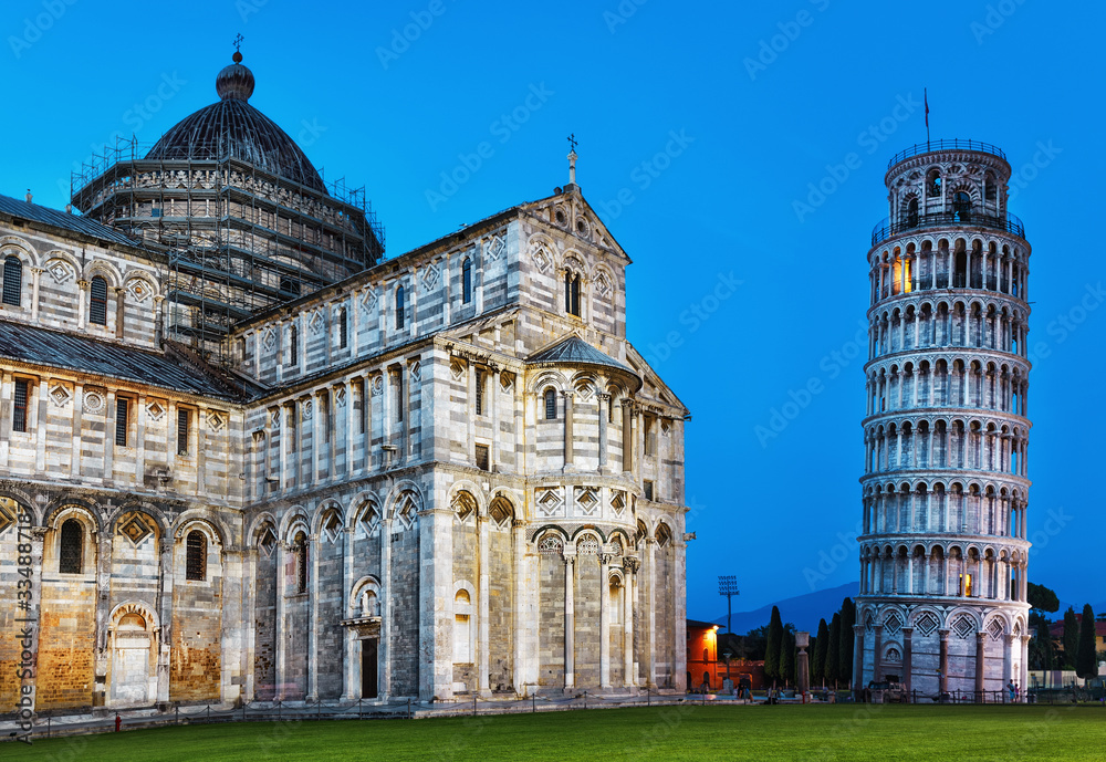 Pisa, Italy. Iconic touristic landmark the Pisa Tower in Italy during dusk.