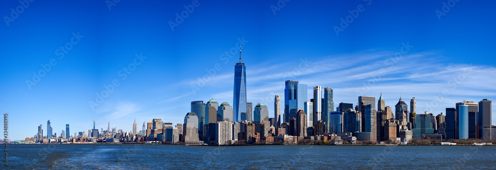 Panorama view of Manhattan New York City sunny day 