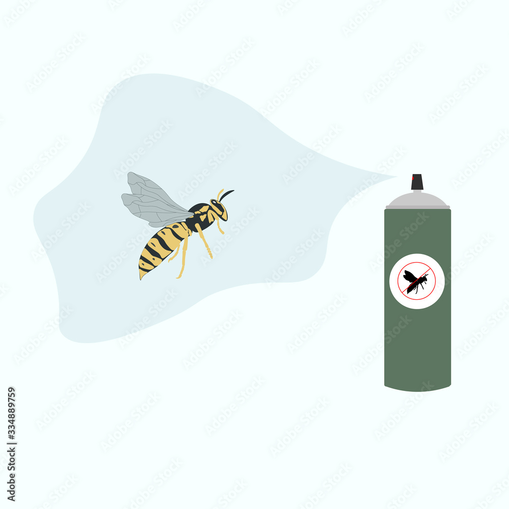 Spray against an insect. Spray on the wasp. Insecticide. Insect protection concept. Isolated stock vector illustration  on  background.