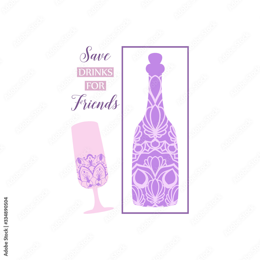 Arthistic bottle and glass for beer and alcohol with dark orchid color. Vector Arthistic bottle and glass for beer and alcohol with dark orchid color. Vector