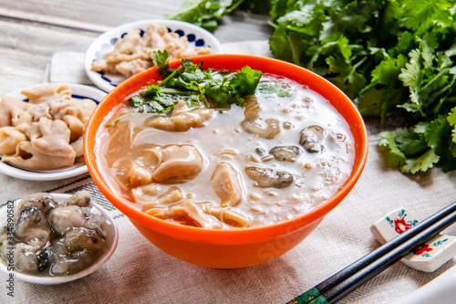 Oyster and pork intestine vermicelli is a popular food in Taiwan.