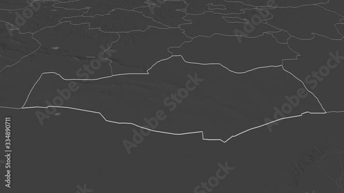 Ömnögovi, province with its capital, zoomed and extruded on the bilevel map of Mongolia in the conformal Stereographic projection. Animation 3D photo