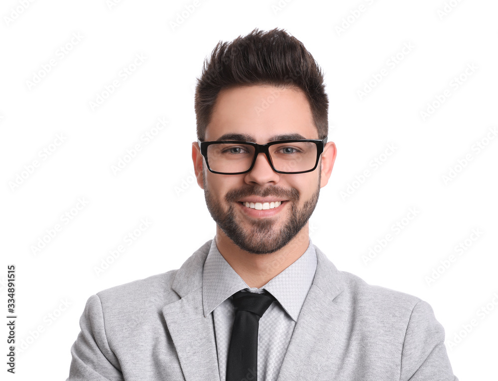 Portrait of young businessman on white background