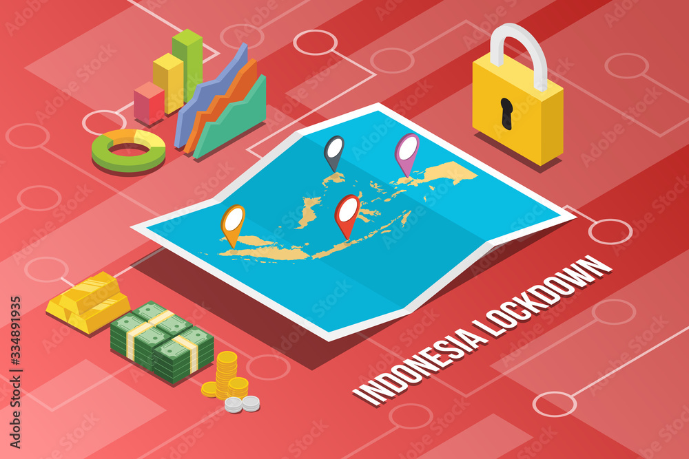 indonesia country or nation lockdown for stop corona covid-19 spread with isometric modern style