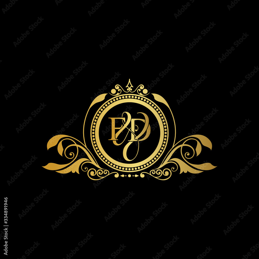 F & D / FD logo initial vector mark. Initial letter F and D FD logo luxury vector mark, gold color elegant classical symmetric curves decor. F & D / FD logo initial vector mark. Initial letter F and D FD logo luxury vector mark, gold color elegant classical symmetric curves decor.
