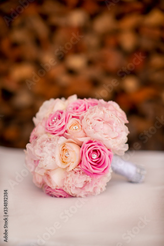 Pink and white bride and bridesmaide bouquet for a wedding ceremony