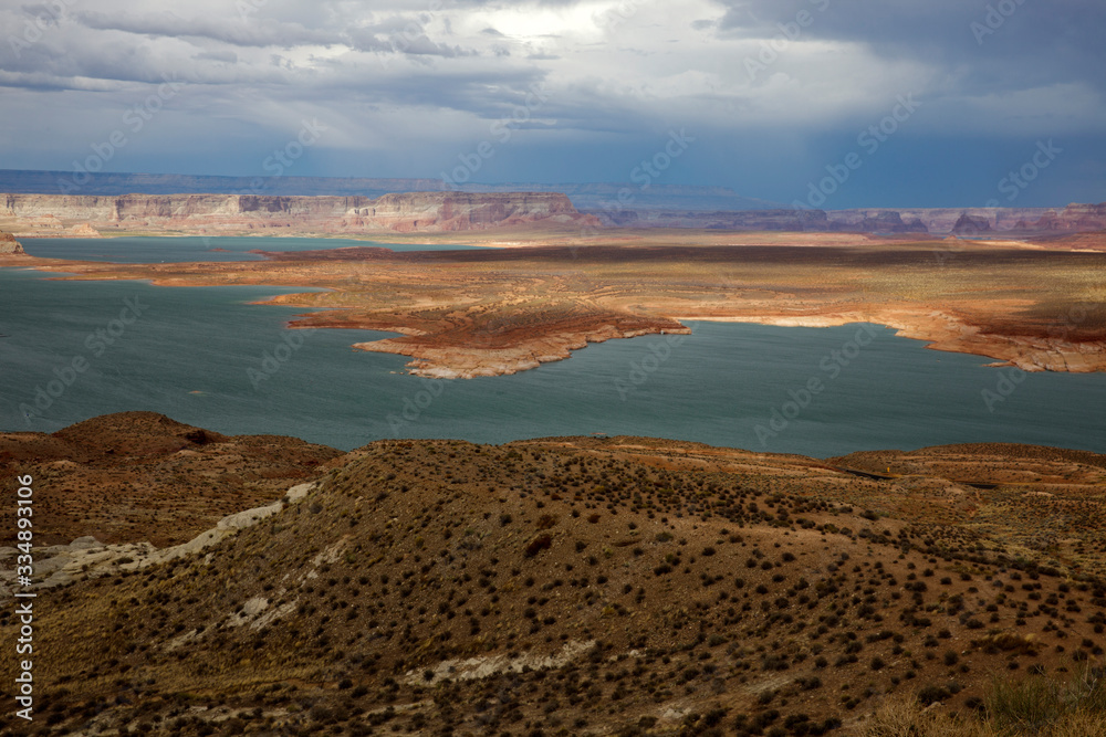 Page, Arizona / USA - August 05, 2015: Panoramic view on famous lake Powell, Page, Arizona, USA