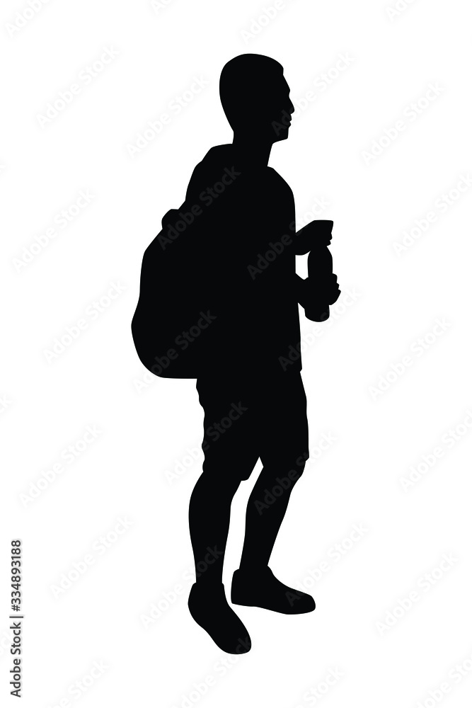 Young man with backpack silhouette vector Young man with backpack silhouette vector
