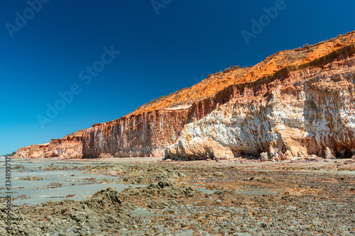 Colorful sand cliffs at the paradisiacal Praia de Vila Nova  Icapui  Ceara  Brazil on September 6  2016