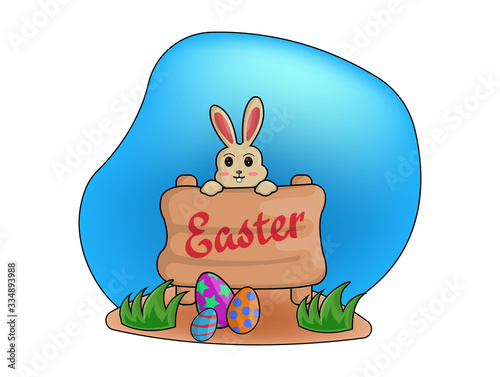 illustration cute bunny leaning against eggs easter with a smile