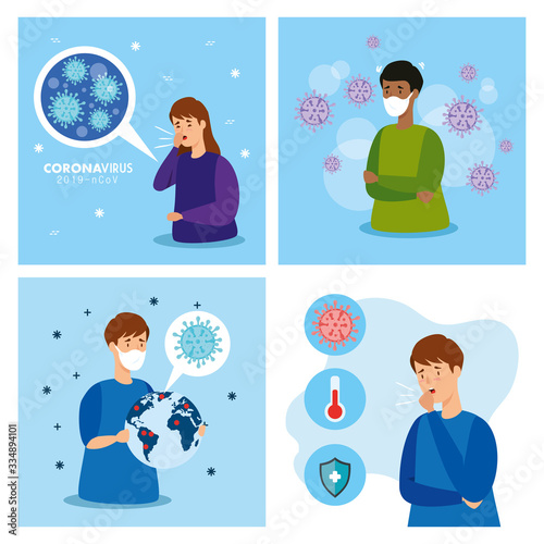 set poster of coronavirus 2019 ncov and icons vector illustration design