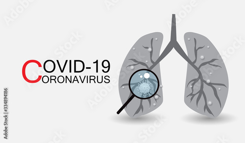 finding coronavirus in lung by Magnifying glass on grey background.Vector illustration