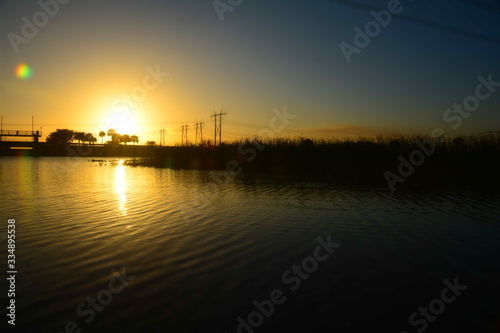 Sun set at the water lake 