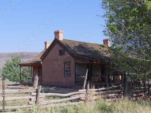 Rustic adobe building at the Grafton ghost town, a town washed away by the Great Flood of 1862 in Utah. photo