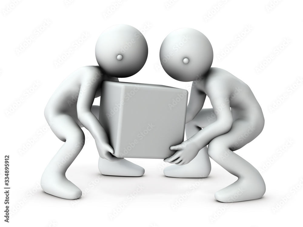 協力して荷物を運ぶ二人の人物 協力して荷物を運ぶ二人の人物