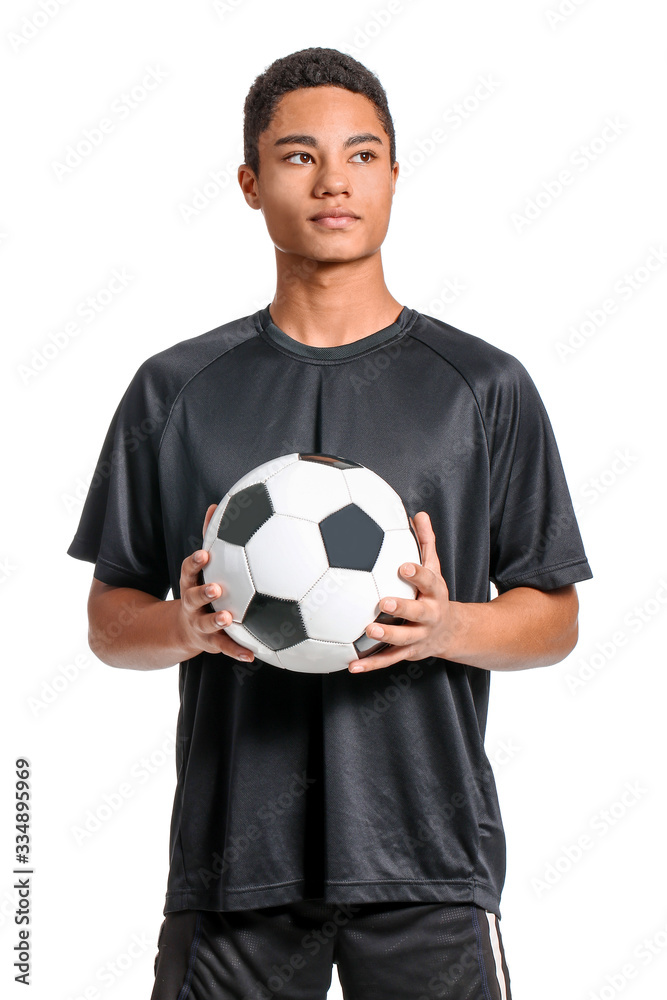 Young African-American football player on white background Young African-American football player on white background