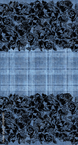 rose flower patterns on the floor of denim texture