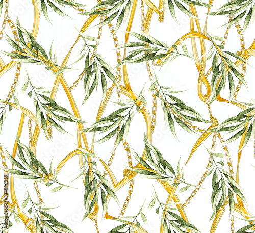 a tropical pattern that blends chains and palm trees.