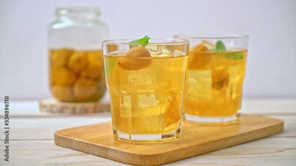 Chinese plum juice with ice and mint