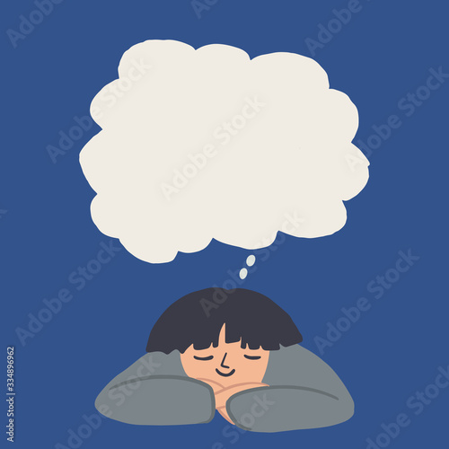 Happy man or woman with thought bubble flat vector illustration. Empty space for text. Modern flat design concepts for web banners, web sites, printed materials, infographics, cards or poster.