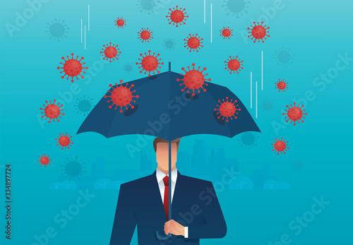 businessman use umbrella to protecting coronavirus , COVID-19 vector illustration EPS10