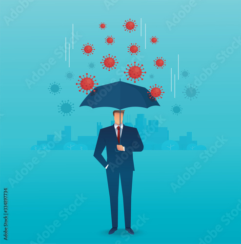 businessman use umbrella to protecting coronavirus , COVID-19 vector illustration EPS10