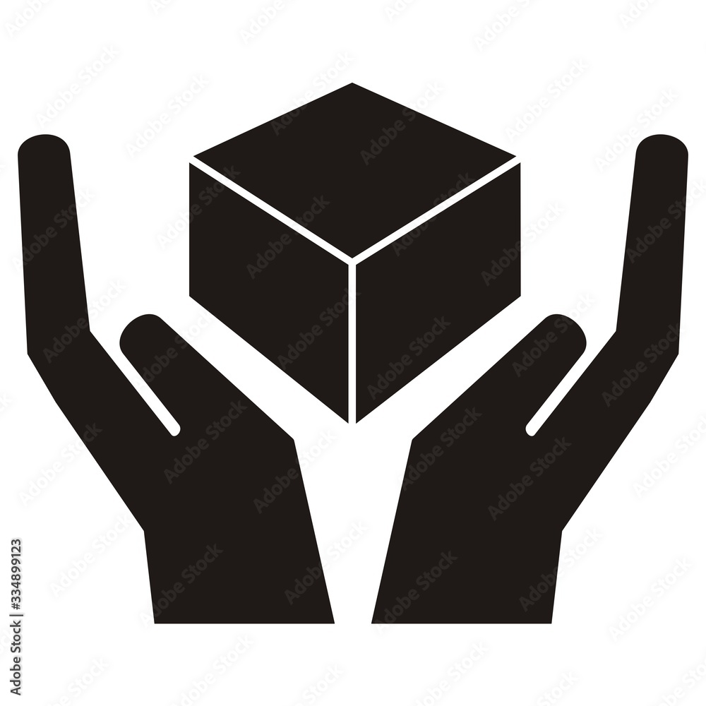 Black silhouette of hands with parcel, conceptual vector icon Black silhouette of hands with parcel, conceptual vector icon
