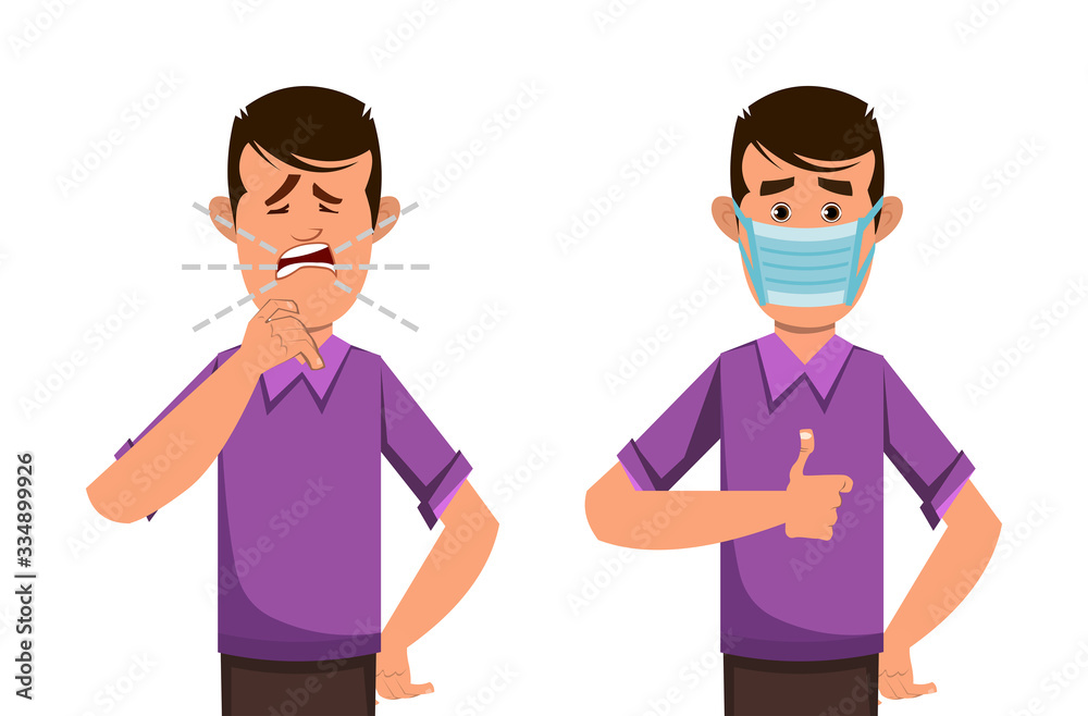 boy coughing and wearing protective face mask boy coughing and wearing protective face mask