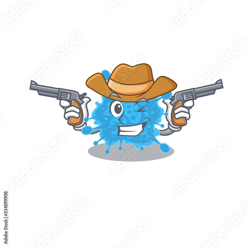 Cute handsome cowboy of andecovirus cartoon character with guns