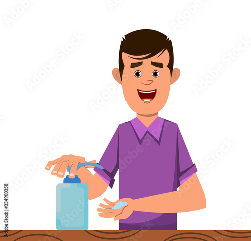 boy sanitizing hands with gel