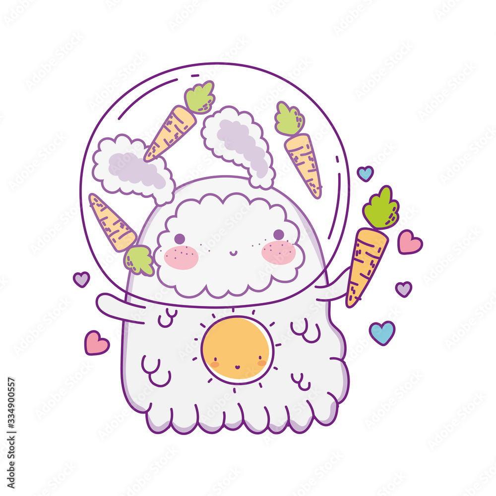 Kawaii rabbit cartoon inside bubble with carrots vector design