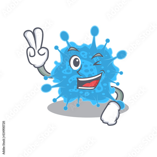 Happy andecovirus cartoon design concept with two fingers