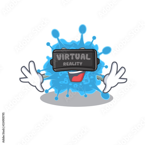 Cartoon design style of andecovirus with modern Virtual Reality headset