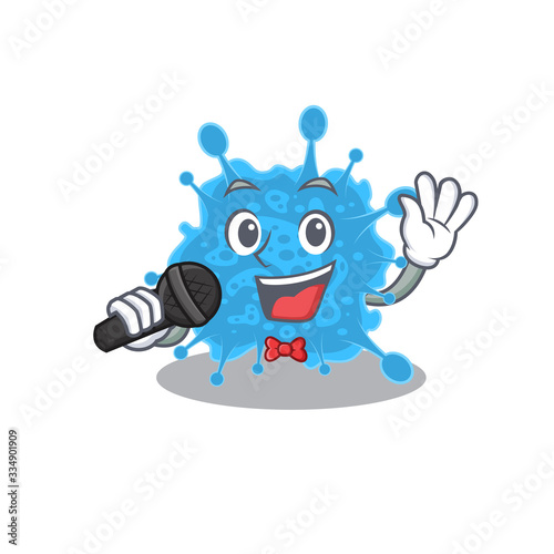 Talented singer of andecovirus cartoon character holding a microphone