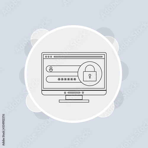 Desktop computer with unlocked password line icon