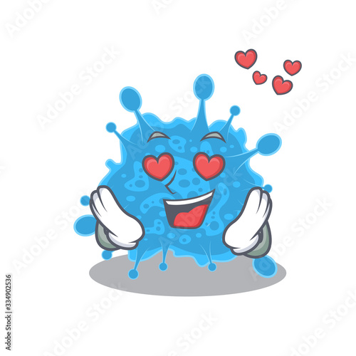 Cute andecovirus cartoon character has a falling in love face