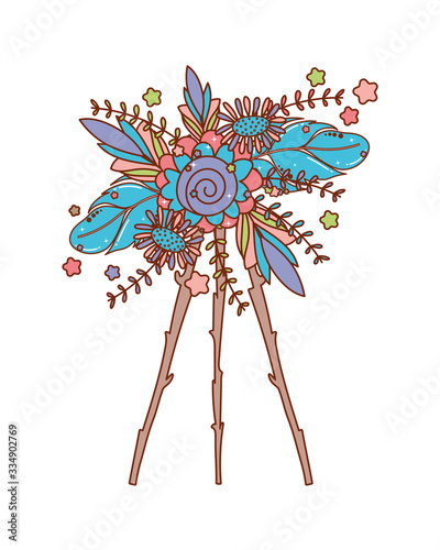 Isolated boho flower with feathers vector design photo