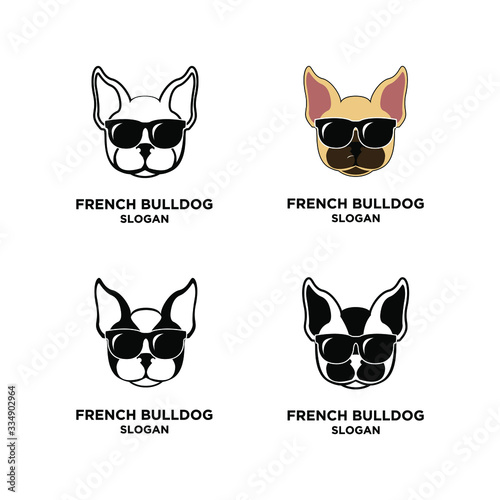 set french bulldog head sunglasses logo icon design