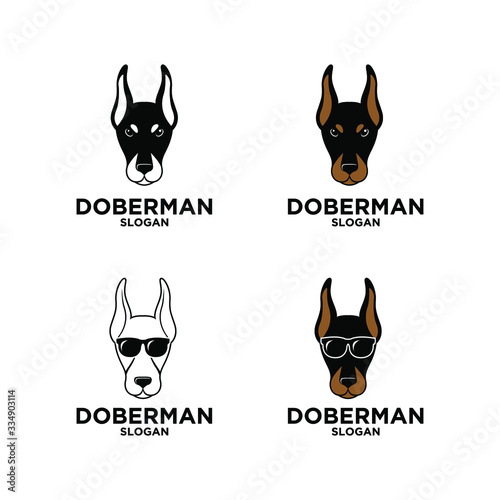 collection set doberman dog head logo icon design