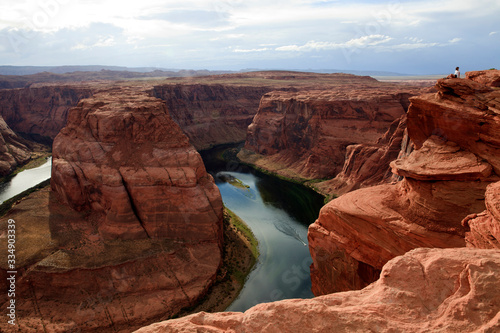 Page, Arizona / USA - August 05, 2015: Horseshoe Bend seen from the lookout point, Colorado river, Page, Arizona, USA