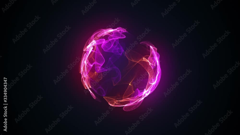 Abstract magic sphere, computer generated background. Multicolored gaseous shape from glow neon particles. 3d rendering of shine element